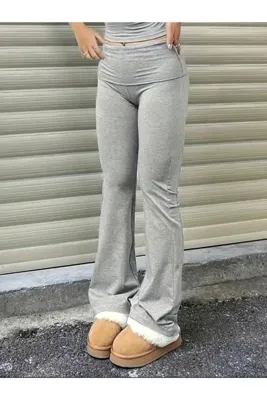 milio Katlanmış Belli Flare Tayt Pantalon Beli Katlanır İspanyol Paça Tayt