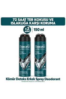 Rexona Men Erkek Sprey Deodorant Kömür Detox 72 Saat Kesintisiz Üstün Koruma 150 ml X 2