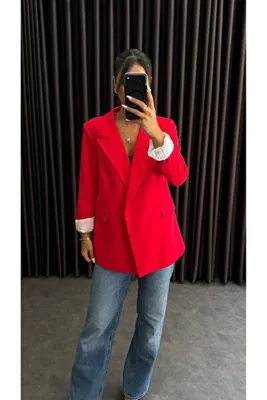 ZF BUTİK Astarı Çizgili Kruvaze Blazer Ceket