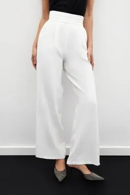 Sateen Bel Detaylı Cepli Pantolon - Ekru