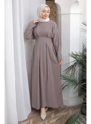 İmaj Butik Vizon Pens Dikişli Bel Lastikli Modal Dokuma Elbise