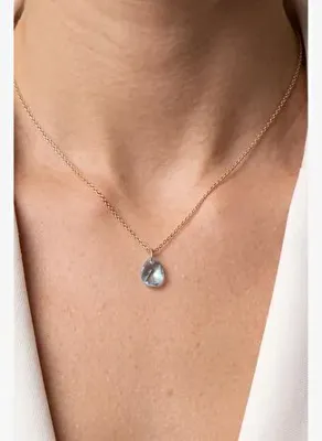 Frnch 925 Ayar Gümüş ve Mavi Zirkon Taşlı Rose Renk Kadın Kolye FRJ31033-1133-CM