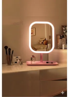 Str Store LED Işıklı Ayarlabilir Makyaj Aynası, USB Şarj Edilebilir, 3 Işık Fonksiyonu, Parlaklık Ayarlı ve Organizer Tabanlı Taşınabilir Kozmetik Ayna- Pembe