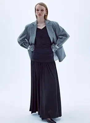 Nazlı Ceren Boxy Yün Blazer Gri