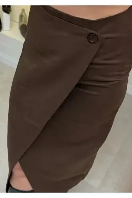 liya butik Kahve Nubuk Anvelop Etek