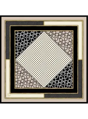 19v69 ITALIA Geometrik Desen Gold Seri Twill Eşarp Askısı ile Birlikte 90x90 cm Bej Siyah