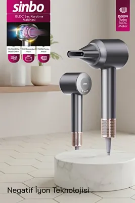 Sinbo SHD-1739 BLDC Saç Kurutma Makinesi Gri – Sessiz, 4 Isı, 3 Hız Ayarı
