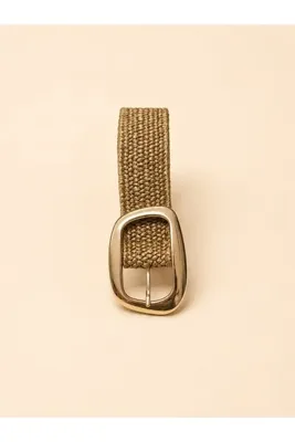 GÜRHAN 3 cm Esnek Hasır Kemer Bej