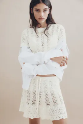 H&M Delik Desenli Triko Etek