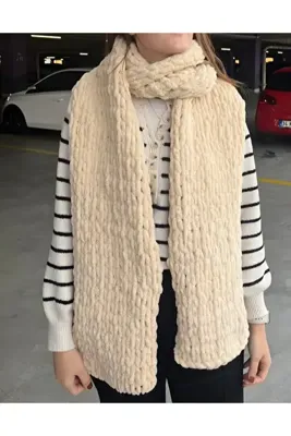 DUYGUNUN DÜKKANI Kadın El Örgüsü Yumuşak Peluş Atkı Alize