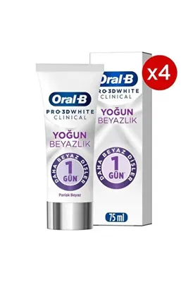 ORAL B Pro 3D White Clinical Yoğun Beyazlık Parlak Beyaz Diş Macunu 75 ml x 4