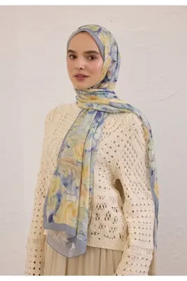 Fresh Scarfs Pure Flora Desen Rami Şal Soft Mavi