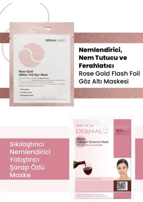 Dermal 3 Katmanlı Rose Gold Göz Maskesi 4 gr. ve Sıkılaştırıcı, Nemlendirici ve Pürüzsüzleştirici Şarap Özlü Kolajen Maske 23 gr.