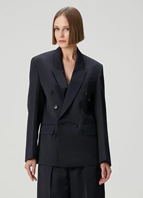 Victoria Beckham Lacivert Yün Kruvaze Blazer