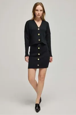 Silk and Cashmere Siyah Stella Saf Yün Etek