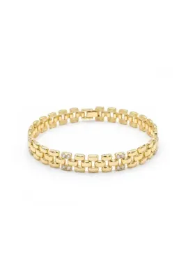 Charmist Timeless Collection Çift Zirkon Taşlı Çelik Üzeri Altın Kaplama Link Bileklik