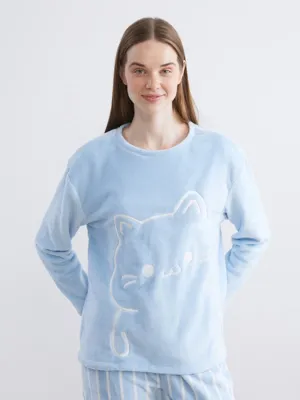 LCW Young Nakışlı Kadın Pelüş Pijama Üst