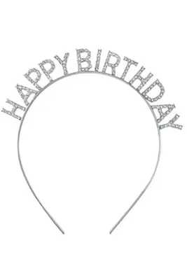 BİJUTERRİ Happy Birthday Gümüş Metal Taşlı Taç Doğum Günü Tacı Aksesuarı Lüx Parti Tacı