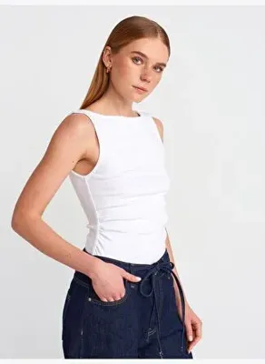 Dilvin 31589 Büzgülü Kayık Yaka Top