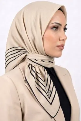 hadiora Kadın Krem Çizgili Organik Pamuk Soft Eşarp