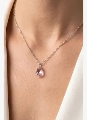 Frnch 925 Ayar Gümüş ve Pembe Zirkon Taşlı Gümüş Renk Kadın Kolye FRJ31033-1133-AP
