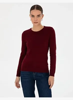 Pierre Cardin Kadın Vişne Slim Fit Basic Kazak 50315758-VR223