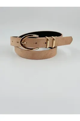 Pantastic Jeans 2.5 cm süet gold tokalı yeni sezon tirent renk kemeri