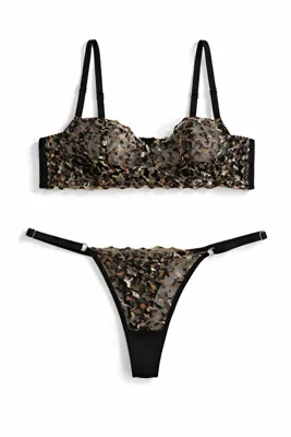 Tendy Pure Underwear Leopar Misterio Nakışlı Balenli Tül Sütyen & Ayarlanabilir Tanga Külot Takımı