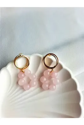 Lavinia Atelier Pembe Kuvars Küpe Doğal Taş Küpe  Kadın Küpe Kadın Doğal Taş Küpe Kadın Pembe Kuvars Küpe