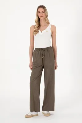 U.S. Polo Assn. Kadın Vizon Çizgili Loose Relax Fit Kanvas Pantolon 50309105-VR052