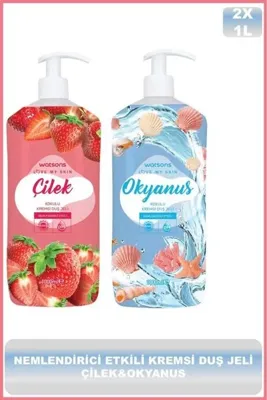 Watsons Kremli Duş Jeli Çilek 1L + Kremli Duş Jeli Okyanus 1L