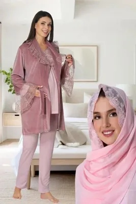 Effortt Venera Lohusa Hamile Tessetüre Uygun Dantel Detaylı Sabhlıklı 4 lü Lohusa Seti