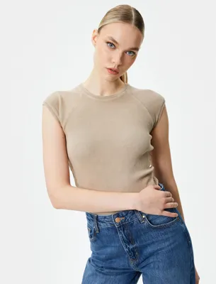 Koton Kap Kol Bisiklet Yaka Tişört Pamuklu Ribanalı Slim Fit