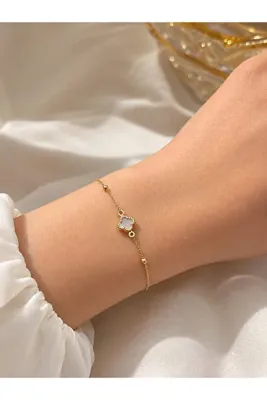 Mustafaseydin 14 Ayar Altın Tekli Dört Yapraklı Bileklik - 19cm