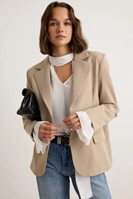 TRENDYOLMİLLA Vizon Oversize Blazer Ceket TWOAW27BC00035