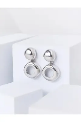 Jimmy Key Gümüş Rengi Geometrik Formlu Sallantılı Küpe