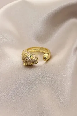 Genel Markalar Yeni Sezon Gold Renk Taşlı Yeşil Gözlü Kaplan Yüzük