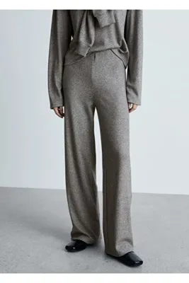 MANGO Woman Düz kesim triko pantolon