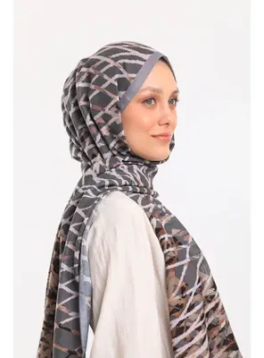 19v69 ITALIA Geometrik Desen Pavia Seri Şal Askısı ile Birlikte 75X200 cm Gri Krem