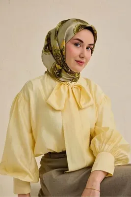 Silk Home Twill İpek Eşarp Şal Desen Küf Yeşili 90x90