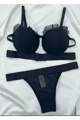 cappadocians Midye Model Saten Şeritli Dolgulu Sütyen Külot Takımı Kırmızı Bralet Ve Külot Takımı