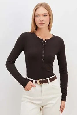 Fulla Moda Yarım Çıtçıtlı Slim Fit Bluz