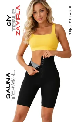 korsefabrika trend mood store 3 KADEME AGRAFLI ZAYIFLATAN- SAUNA TERMAL UZUN ŞORT YÜKSEK BEL