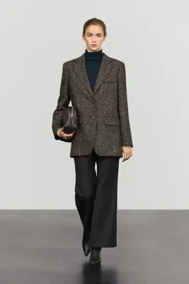 Massimo Dutti Yün ve süet detaylı balıksırtı blazer