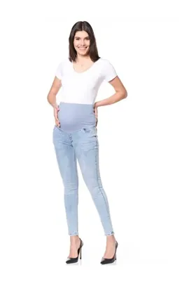 BUSA Hamile Esnek Karın Bantlı Skinny Kot Pantolon Mavi