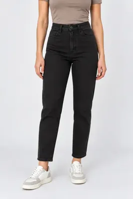 J&KSTORES Kadın Mom Fit Yüksek Bel Raw Jean Pantolon