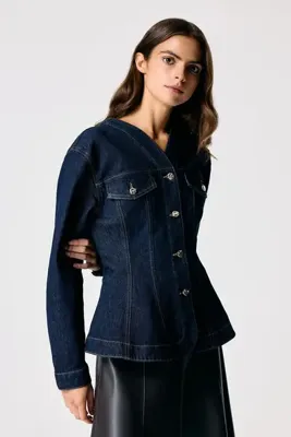adL Lacivert Volanlı Denim Ceket