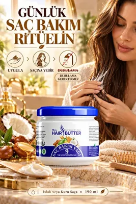 n life health&beauty Hair Butter Saç Bakım Kremi / 9 Bitkisel Yağ Karışımı 190 ml Argan Shea Butter Hindistan Cevizi Yağı Nemlendirici Bakım