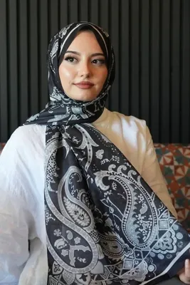 AFVENTE Damla Motif Desen Siyah Soft Pamuk Şal