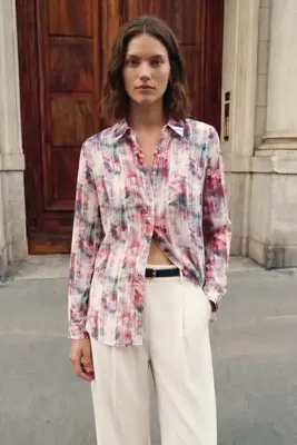 Sateen Desenli Klasik Gömlek - Bordo